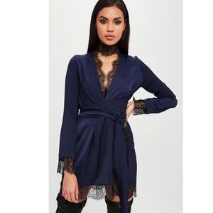 Carli Bybel x Missguided Navy Satin Dress+ Choker